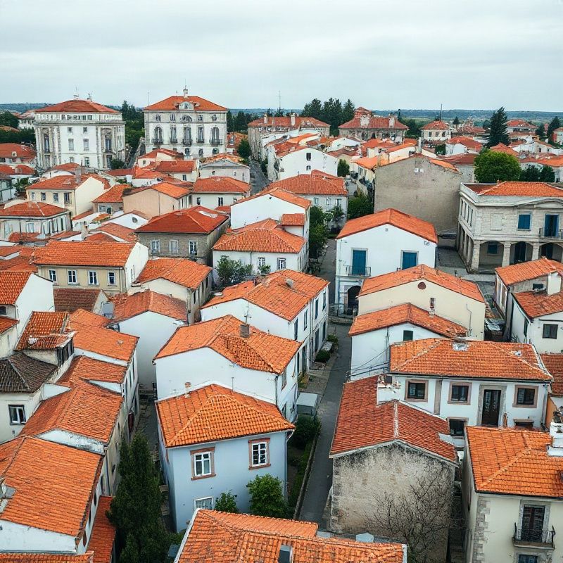 Vista aérea de um bairro residencial português com telhados de terracota tradicionais